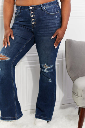 Gutsy Mid Rise Button Fly Plus Size Bootcut Jeans - MXSTUDIO.COM