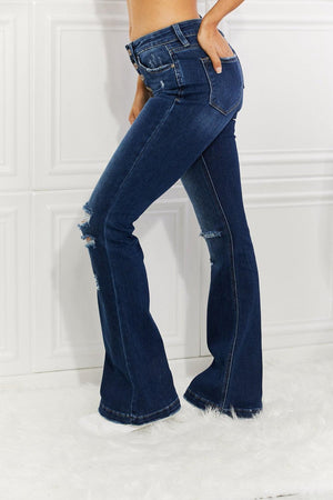 Gutsy Mid Rise Button Fly Plus Size Bootcut Jeans - MXSTUDIO.COM