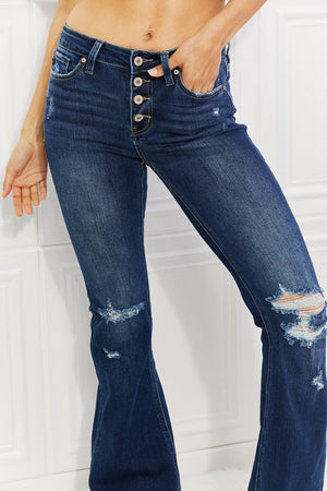 Gutsy Mid Rise Button Fly Plus Size Bootcut Jeans - MXSTUDIO.COM