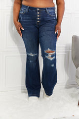 Gutsy Mid Rise Button Fly Plus Size Bootcut Jeans - MXSTUDIO.COM