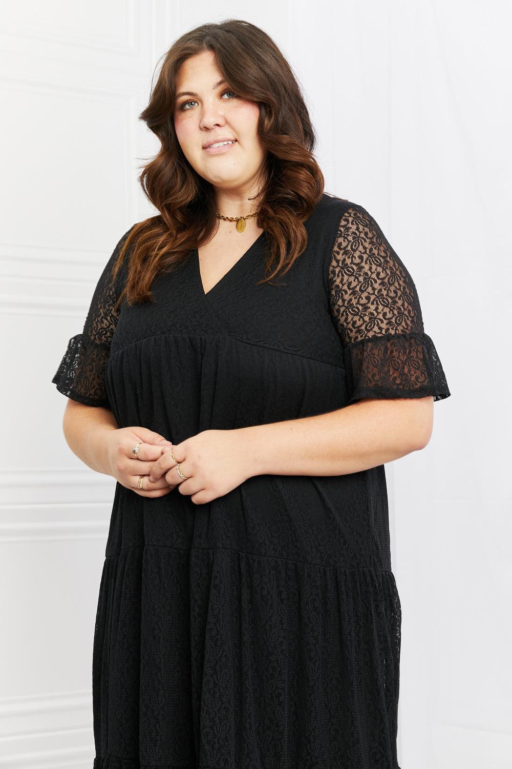 Half Flounce Sleeves Plus Size Black Lace Tiered Dress - MXSTUDIO.COM