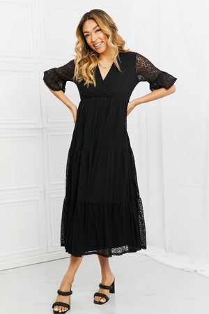 Half Flounce Sleeves Plus Size Black Lace Tiered Dress - MXSTUDIO.COM