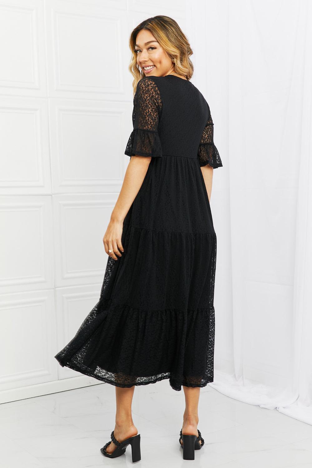 Half Flounce Sleeves Plus Size Black Lace Tiered Dress - MXSTUDIO.COM