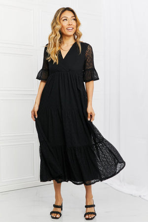 Half Flounce Sleeves Plus Size Black Lace Tiered Dress - MXSTUDIO.COM