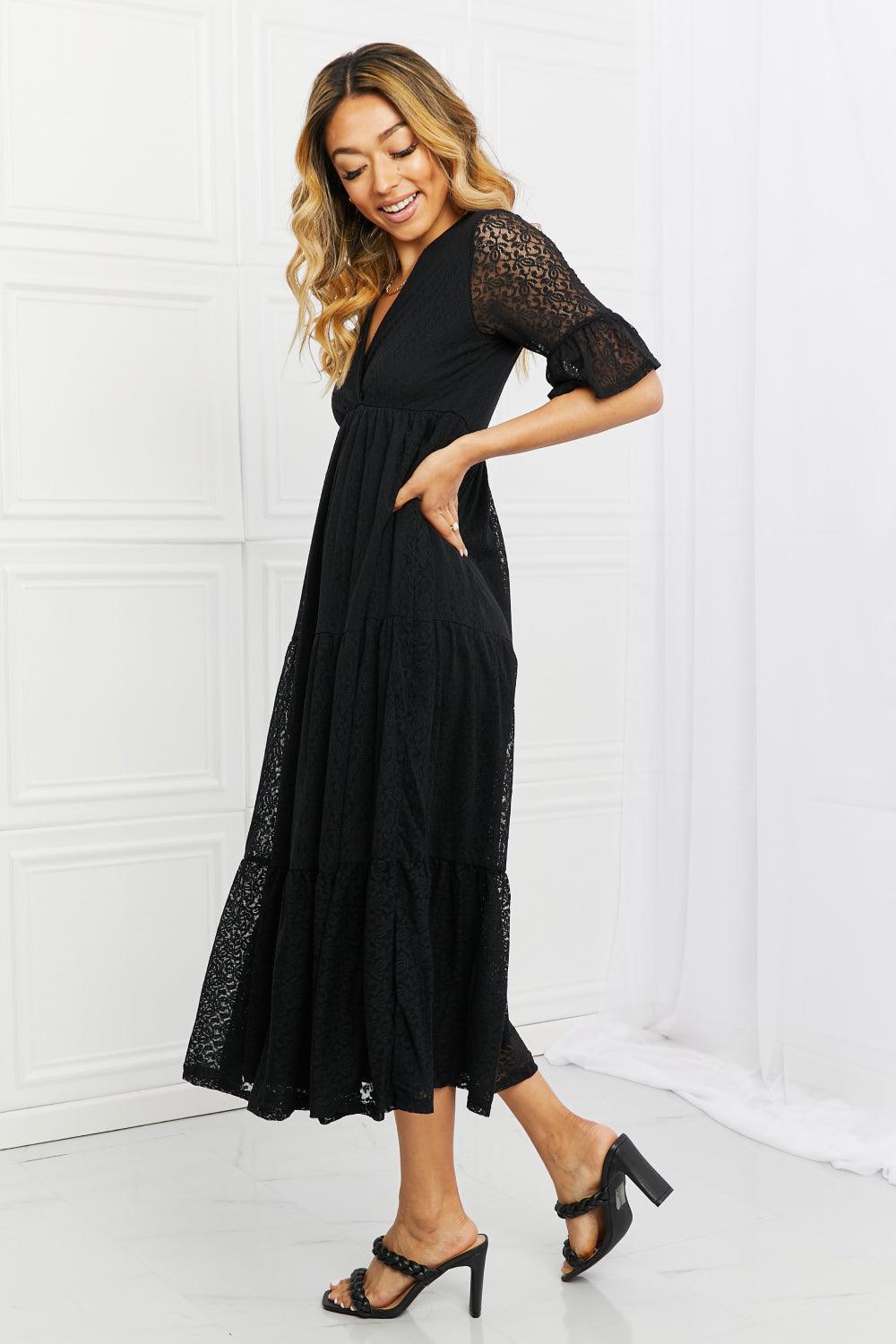 Half Flounce Sleeves Plus Size Black Lace Tiered Dress - MXSTUDIO.COM