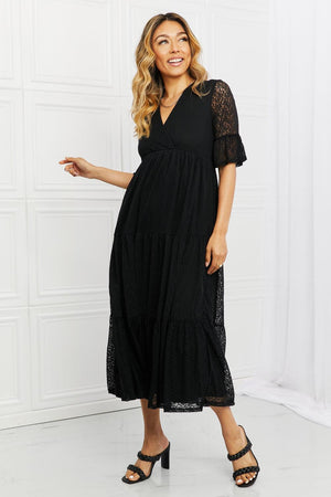 Half Flounce Sleeves Plus Size Black Lace Tiered Dress - MXSTUDIO.COM