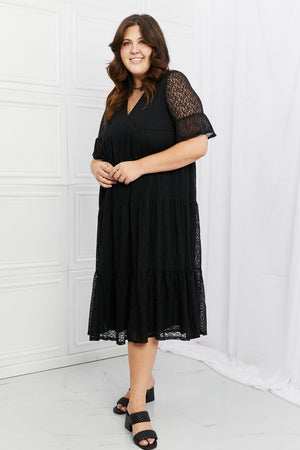 Half Flounce Sleeves Plus Size Black Lace Tiered Dress - MXSTUDIO.COM