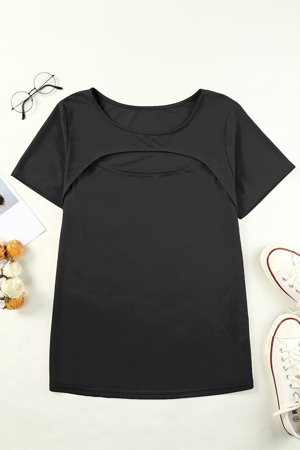 Head-Turning Plus Size Short Sleeve Cutout T-Shirt - MXSTUDIO.COM