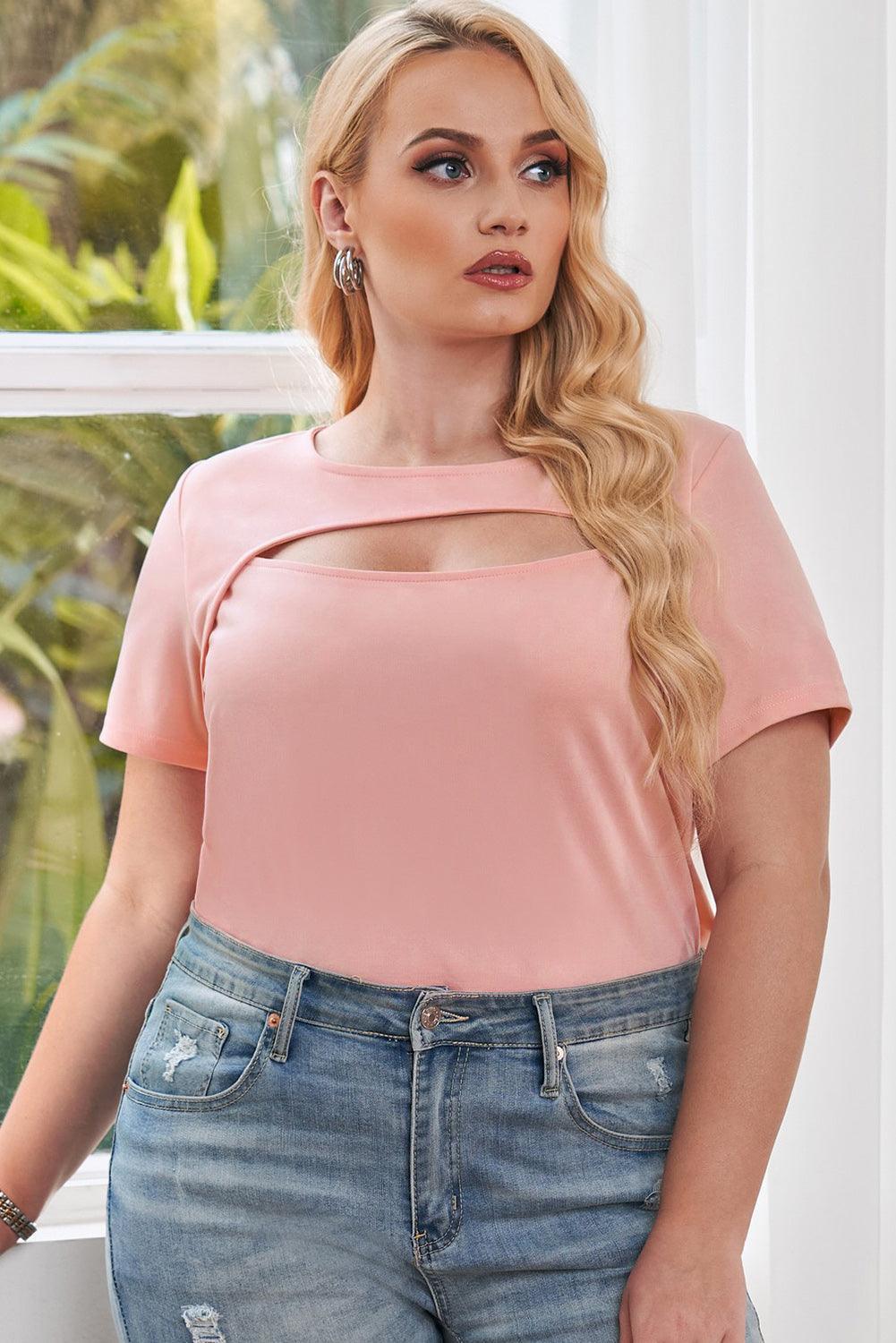 Head-Turning Plus Size Short Sleeve Cutout T-Shirt - MXSTUDIO.COM