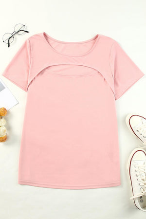 Head-Turning Plus Size Short Sleeve Cutout T-Shirt - MXSTUDIO.COM