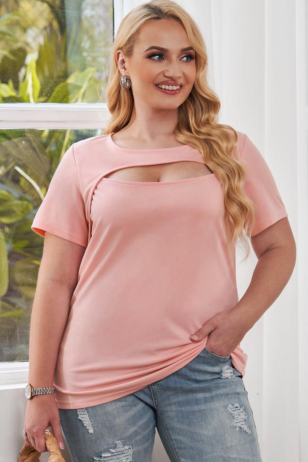 Head-Turning Plus Size Short Sleeve Cutout T-Shirt - MXSTUDIO.COM