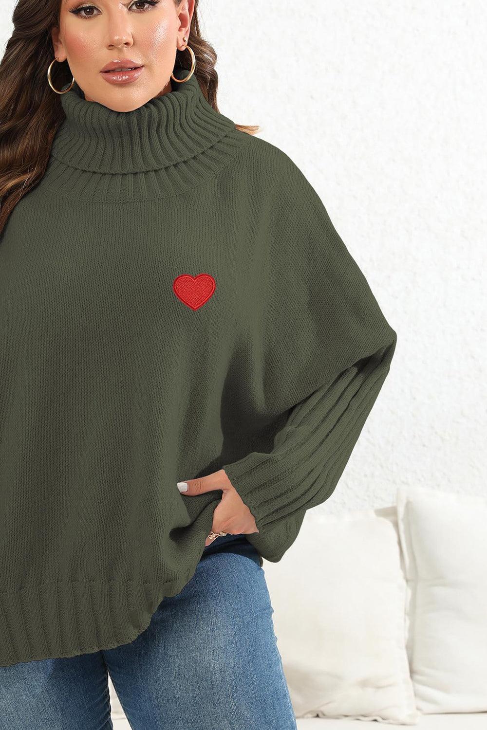 Heart Graphic Turtle Neck Plus Size Womens Sweater - MXSTUDIO.COM