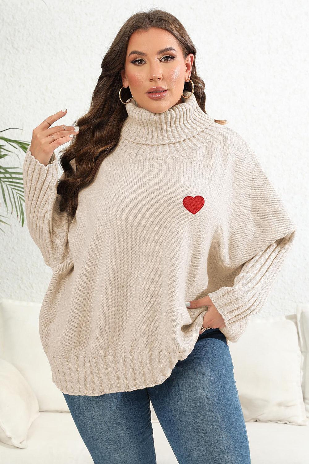 Heart Graphic Turtle Neck Plus Size Womens Sweater - MXSTUDIO.COM