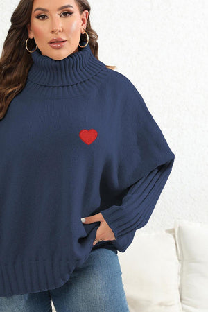 Heart Graphic Turtle Neck Plus Size Womens Sweater - MXSTUDIO.COM