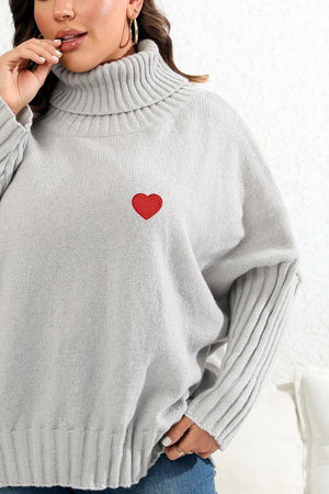 Heart Graphic Turtle Neck Plus Size Womens Sweater - MXSTUDIO.COM