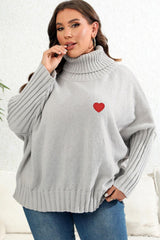 Heart Graphic Turtle Neck Plus Size Womens Sweater - MXSTUDIO.COM