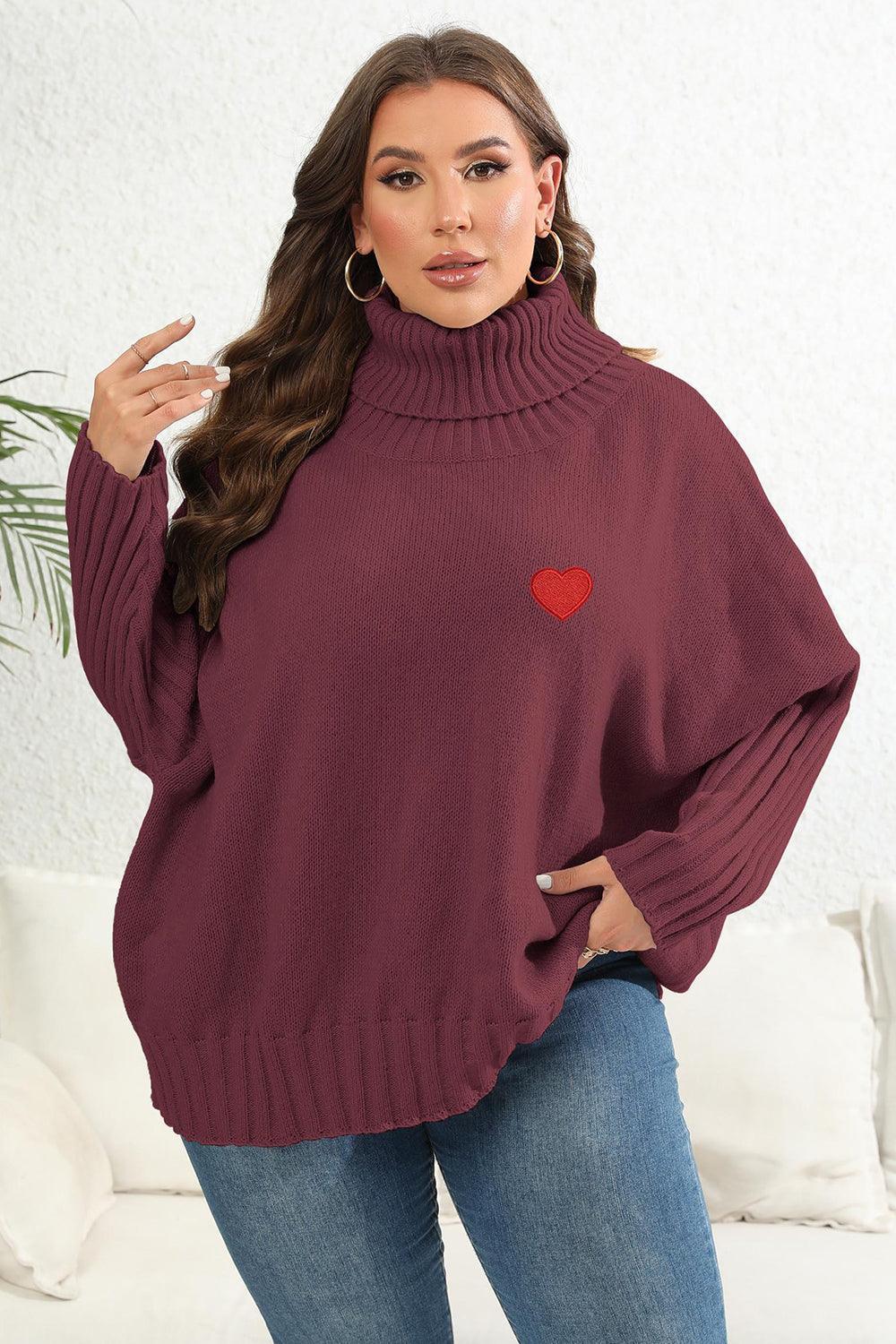 Heart Graphic Turtle Neck Plus Size Womens Sweater - MXSTUDIO.COM