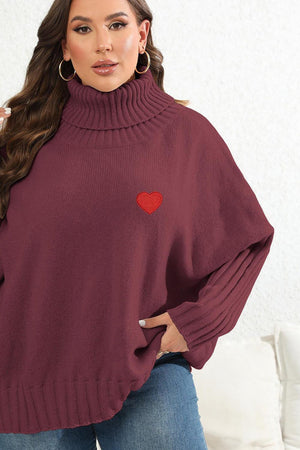 Heart Graphic Turtle Neck Plus Size Womens Sweater - MXSTUDIO.COM