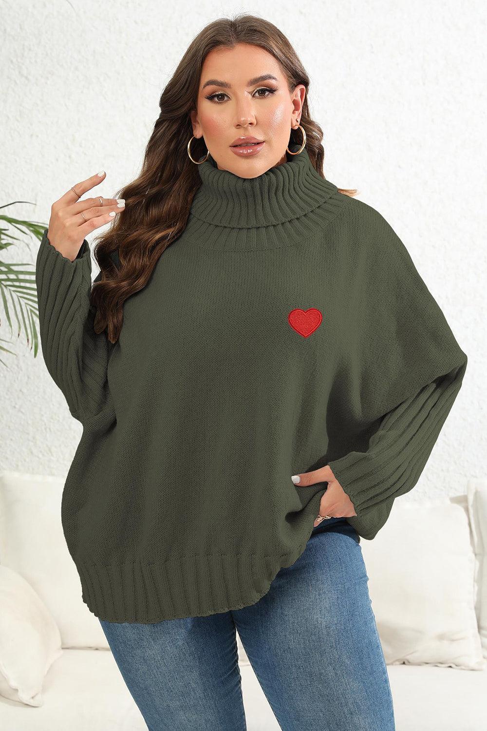 Heart Graphic Turtle Neck Plus Size Womens Sweater - MXSTUDIO.COM