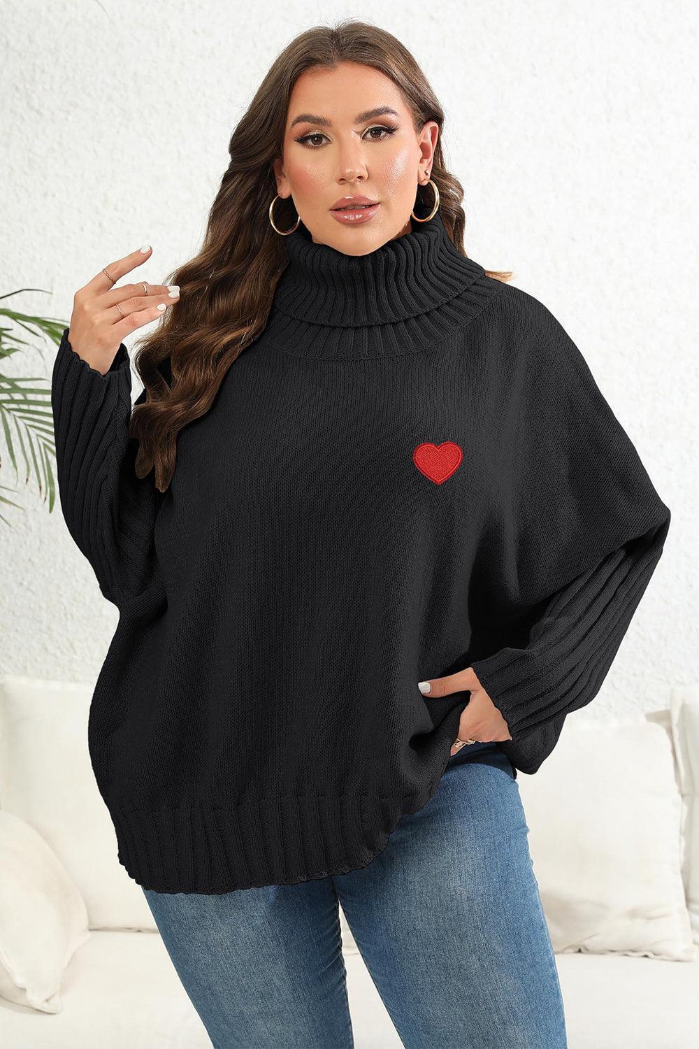 Heart Graphic Turtle Neck Plus Size Womens Sweater - MXSTUDIO.COM