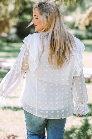 Heavenly White Plus Size Swiss Dot Blouse - MXSTUDIO.COM