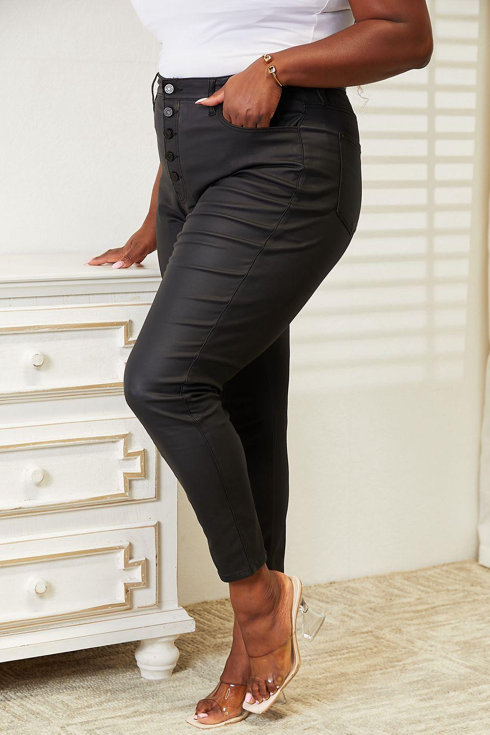 High Rise Coated Black Women's Plus Size Skinny Jeans - MXSTUDIO.COM