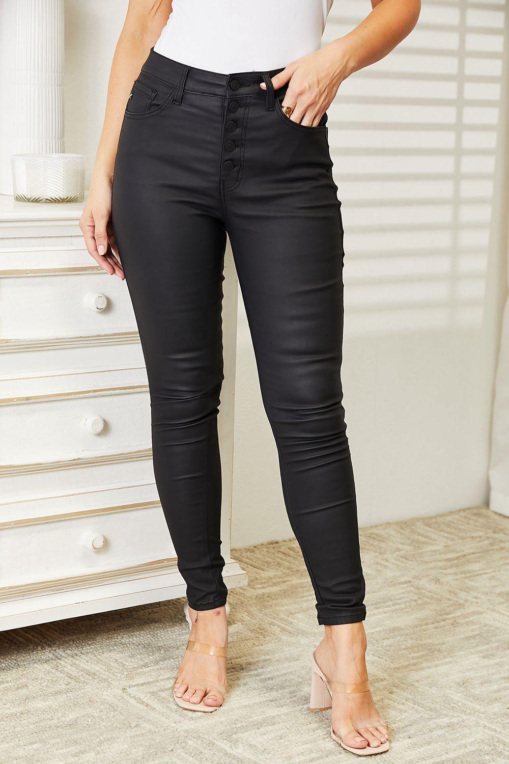 High Rise Coated Black Women's Plus Size Skinny Jeans - MXSTUDIO.COM