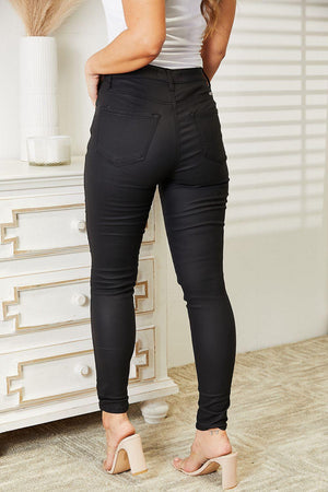 High Rise Coated Black Women's Plus Size Skinny Jeans - MXSTUDIO.COM