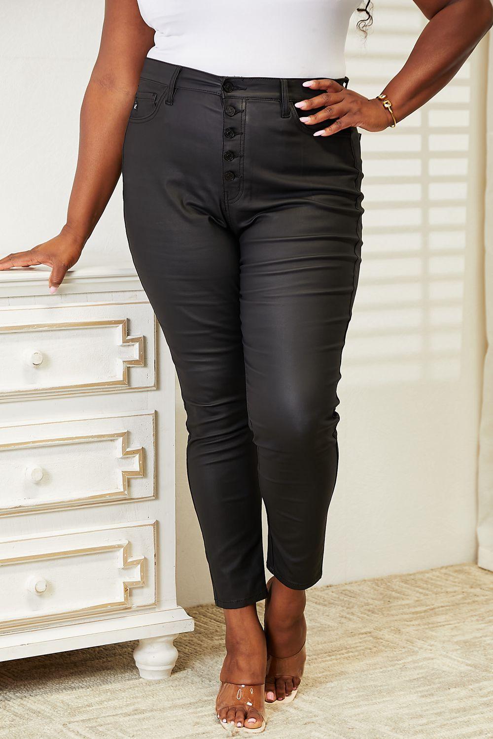 High Rise Coated Black Women's Plus Size Skinny Jeans - MXSTUDIO.COM