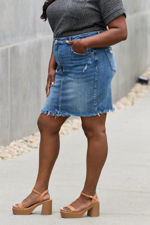 High Rise Denim Plus Size Mini Skirt - MXSTUDIO.COM