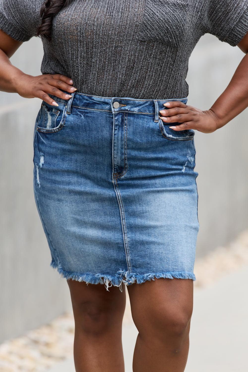 High Rise Denim Plus Size Mini Skirt - MXSTUDIO.COM