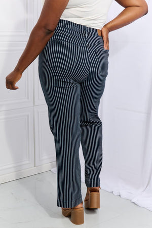 High Waist Tummy Control Plus Size Straight Striped Jeans - MXSTUDIO.COM