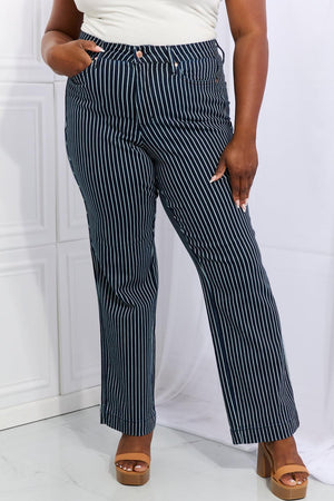 High Waist Tummy Control Plus Size Straight Striped Jeans - MXSTUDIO.COM