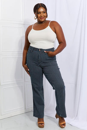 High Waist Tummy Control Plus Size Straight Striped Jeans - MXSTUDIO.COM