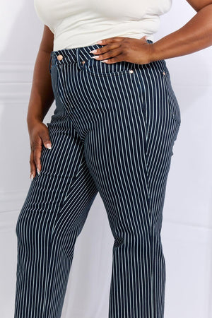 High Waist Tummy Control Plus Size Straight Striped Jeans - MXSTUDIO.COM