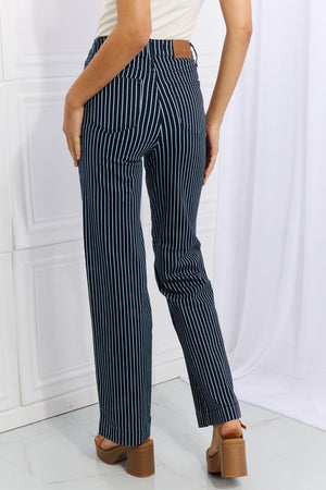 High Waist Tummy Control Plus Size Straight Striped Jeans - MXSTUDIO.COM