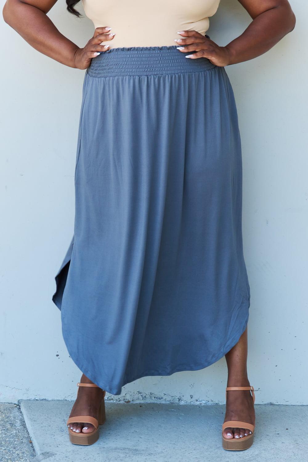 High Waisted Dusty Blue Maxi Plus Size Skirts - MXSTUDIO.COM