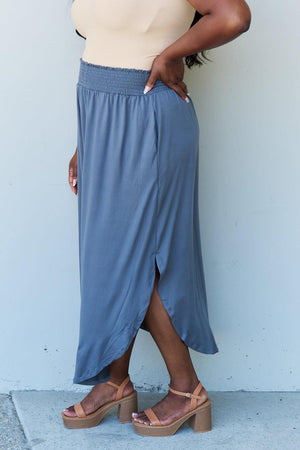 High Waisted Dusty Blue Maxi Plus Size Skirts - MXSTUDIO.COM