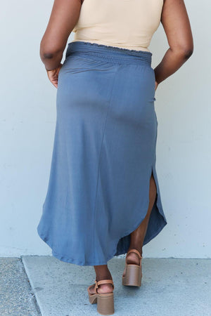 High Waisted Dusty Blue Maxi Plus Size Skirts - MXSTUDIO.COM