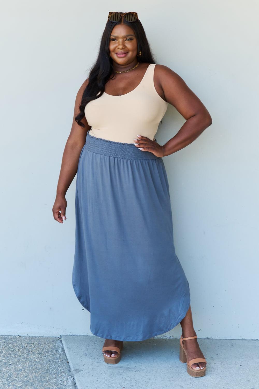 High Waisted Dusty Blue Maxi Plus Size Skirts - MXSTUDIO.COM