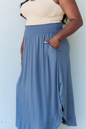 High Waisted Dusty Blue Maxi Plus Size Skirts - MXSTUDIO.COM