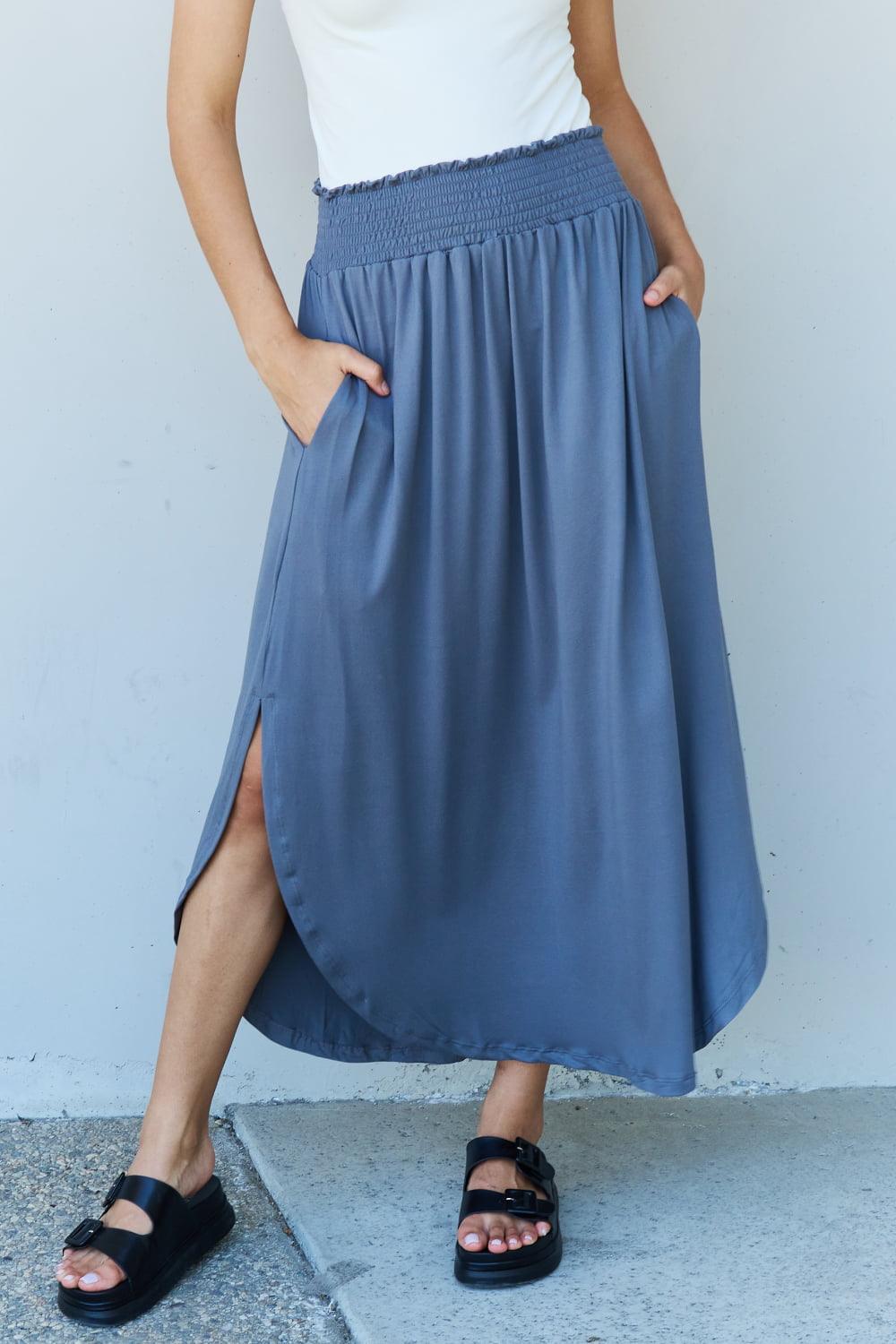 High Waisted Dusty Blue Maxi Plus Size Skirts - MXSTUDIO.COM