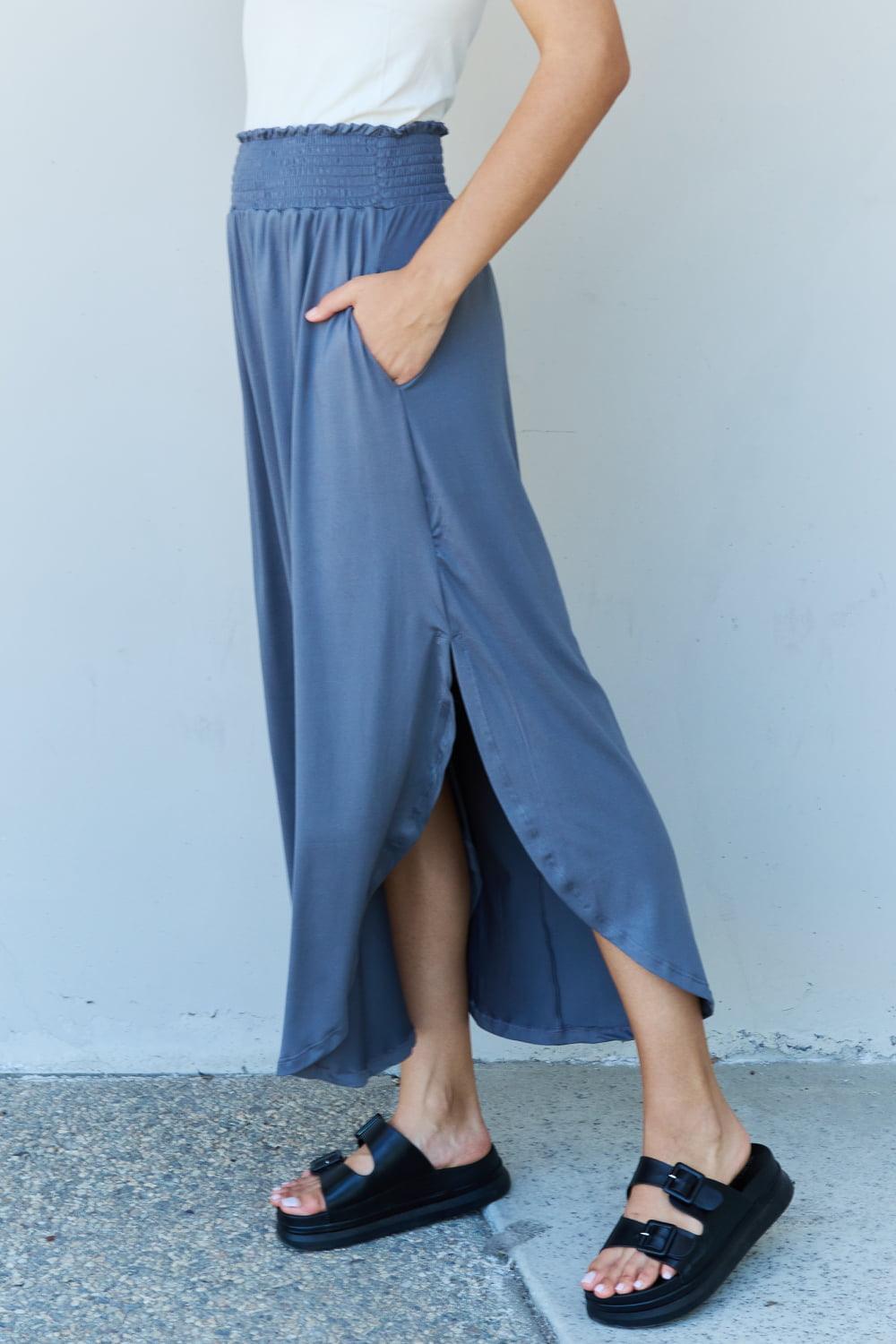 High Waisted Dusty Blue Maxi Plus Size Skirts - MXSTUDIO.COM