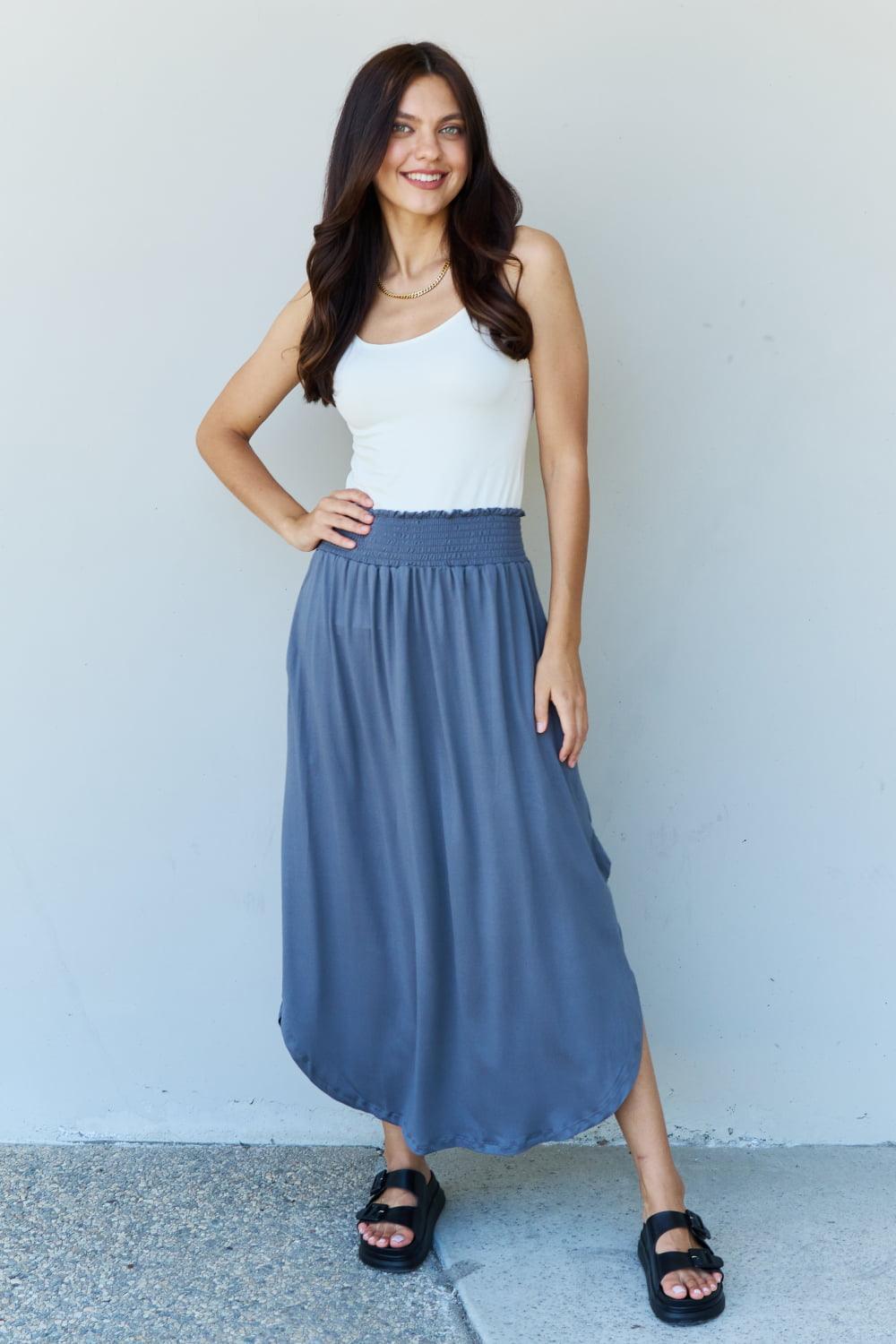 High Waisted Dusty Blue Maxi Plus Size Skirts - MXSTUDIO.COM