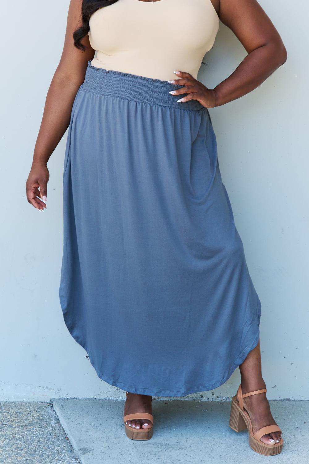 High Waisted Dusty Blue Maxi Plus Size Skirts - MXSTUDIO.COM