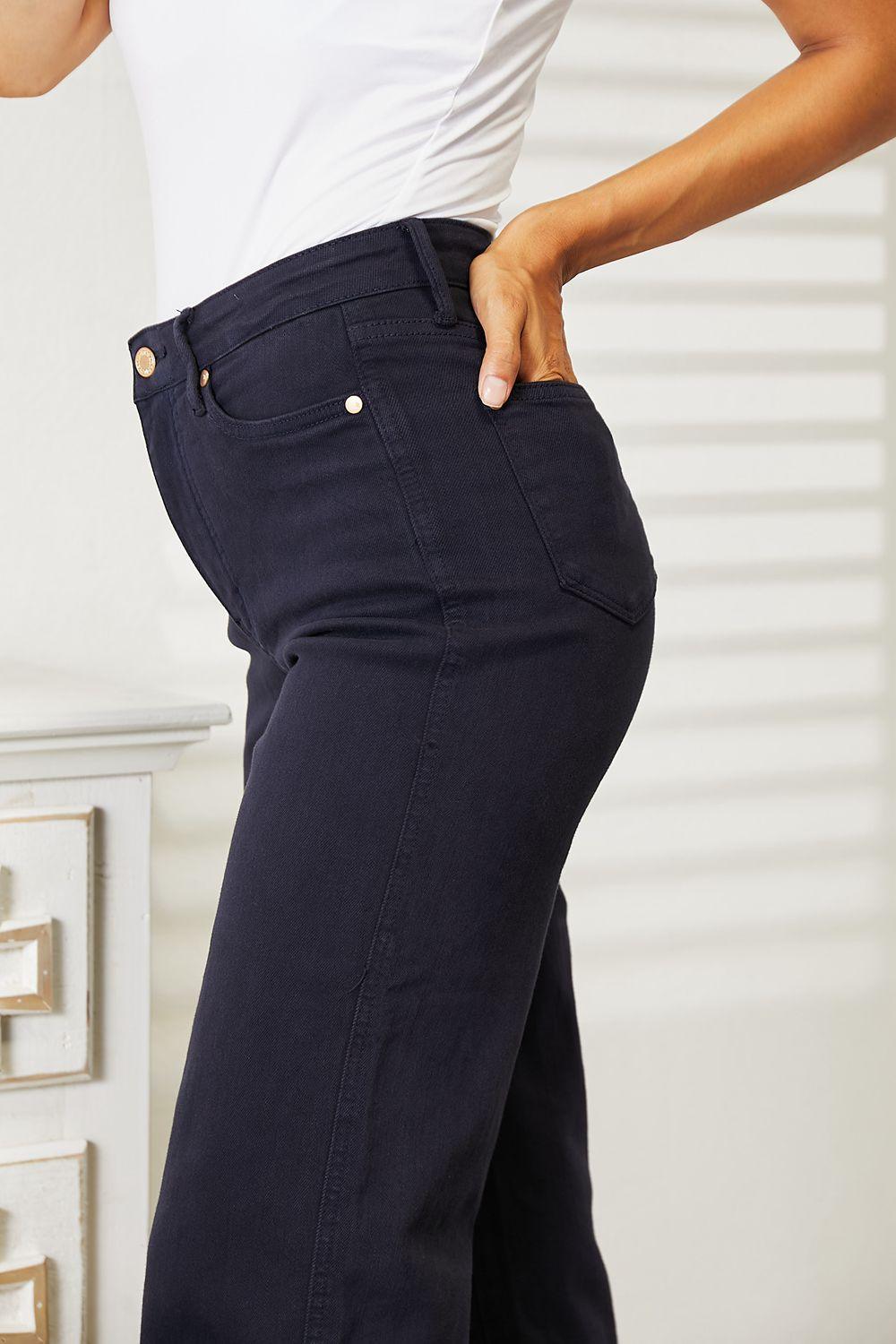 High Waisted Plus Size Wide Leg Crop Jeans - MXSTUDIO.COM