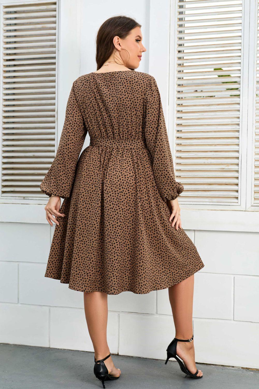Hit The Town In Brown Plus Size Balloon Sleeve Dress - MXSTUDIO.COM