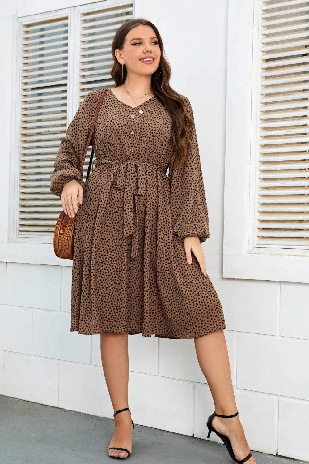 Hit The Town In Brown Plus Size Balloon Sleeve Dress - MXSTUDIO.COM