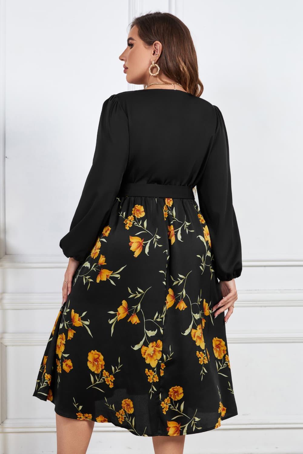 In Her Prime Plus Size Long Sleeve Floral Dress - MXSTUDIO.COM