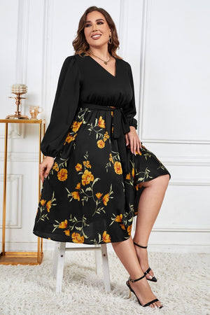 In Her Prime Plus Size Long Sleeve Floral Dress - MXSTUDIO.COM